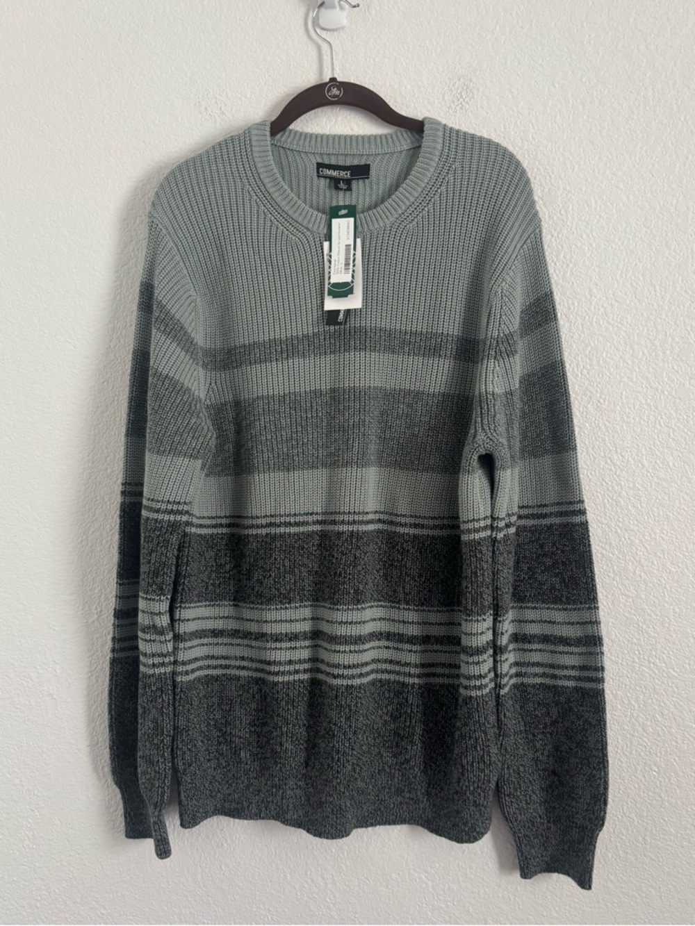 NWT Commerce Men's Size Large Green 100% Knit Pullover Sweater